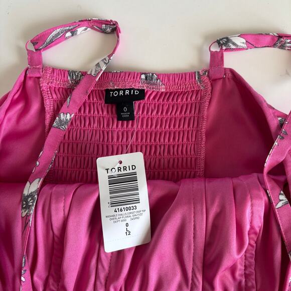 Torrid Challis Floral Print Gin Fizz Pink Corset Crop Top Women’s Plus Size 12 - Picture 4 of 7